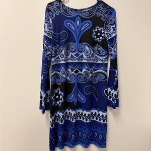 I.N.C. International Concepts Paisley Blue Dress Bell Sleeves Size Medium